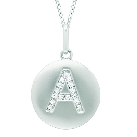 14 kt White Gold Initial A Disc Pendant with .05 - .10 ct Diamonds