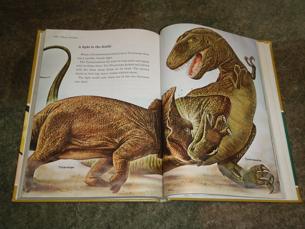 Dinosaur fight from 1980 Childcraft book P1180780
