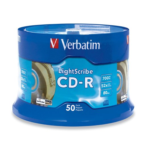 Verbatim 96164 700 MB 52x LightScribe Gold Recordable Discs CD-R, 50-Disc Spindle