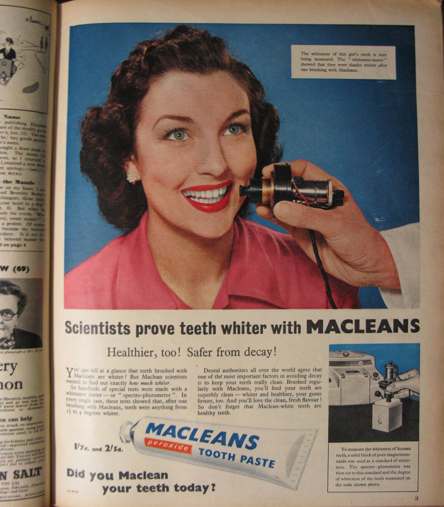 Macleans Peroxide Tooth Paste advert, 1955