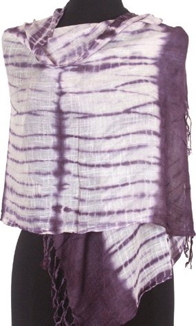 FUTieDyeNO36 Lightweight Gauzy Tie Dye Fashion Fringe Scarf / Sash / Wrap / Belt - Purple
