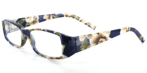 Luau RJ042 Fashion Reading Glasses with Modern Floral Design and Matching Case for Youthful Women With Narrow to Medium Faces Who Read in Style Indigo/Tan +1.50