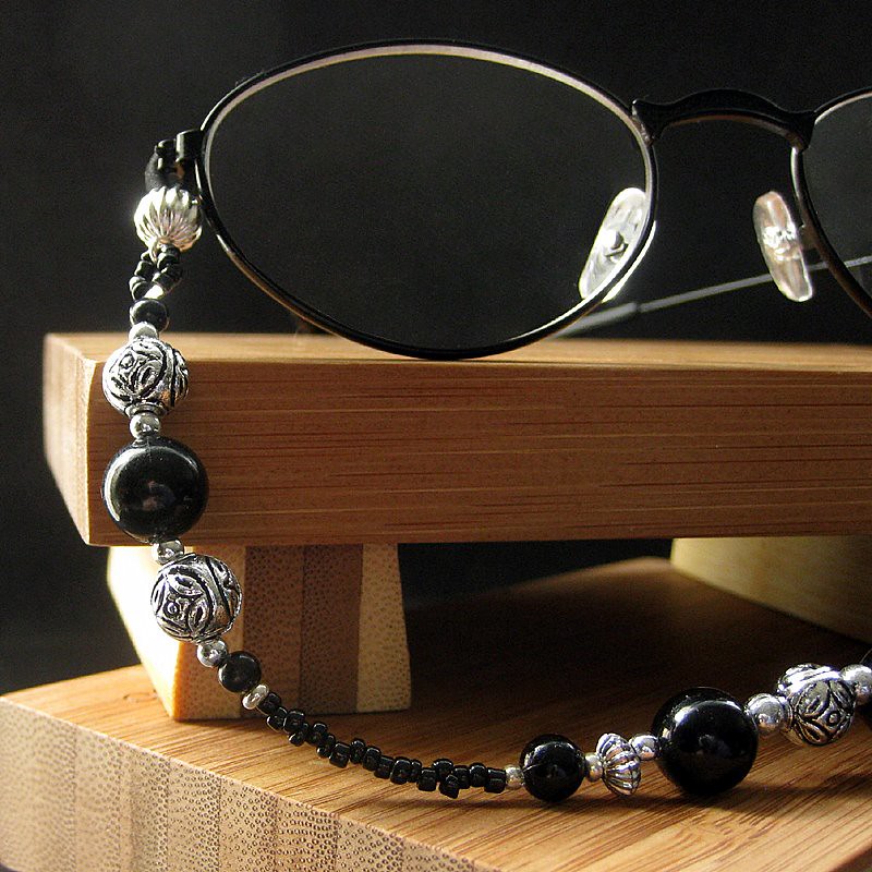 Black and Silver Beaded Eyeglass Chain
