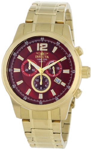 Invicta Men's 0793 II Collection Chronograph Red Dial 18k Gold-Plated Stainless Steel Watch