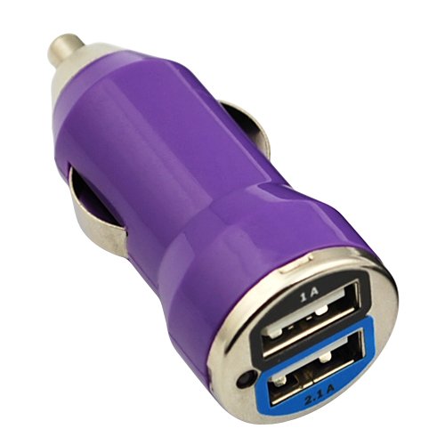 GTMax Purple 2-Port USB Car Charger Adapter with 2.1 Amp & 1.0 Amp for Cellphone / iPhone / iPod / iPad / Tablet / MP3 / MP4/ E-readers/ Kindle / Sony PSP / Nintendo DS, DS Lite, DSI / GPS / Digtial Camera (Free Gift Bluemall Wrist Strap Lanyard Include)
