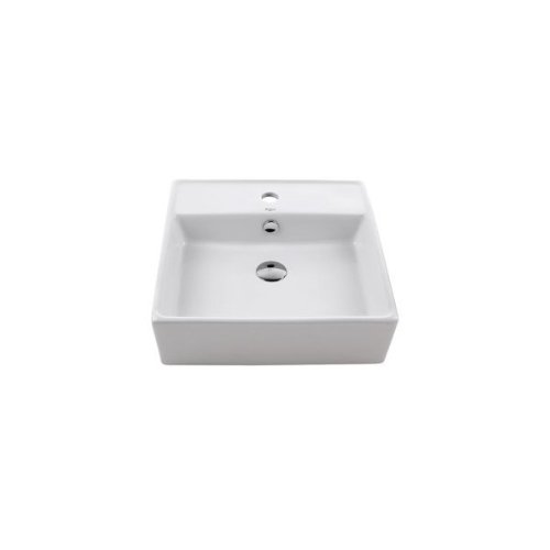 Kraus KCV-150-CH White Square Ceramic Sink and Pop Up Drain with Overflow, Chrome
