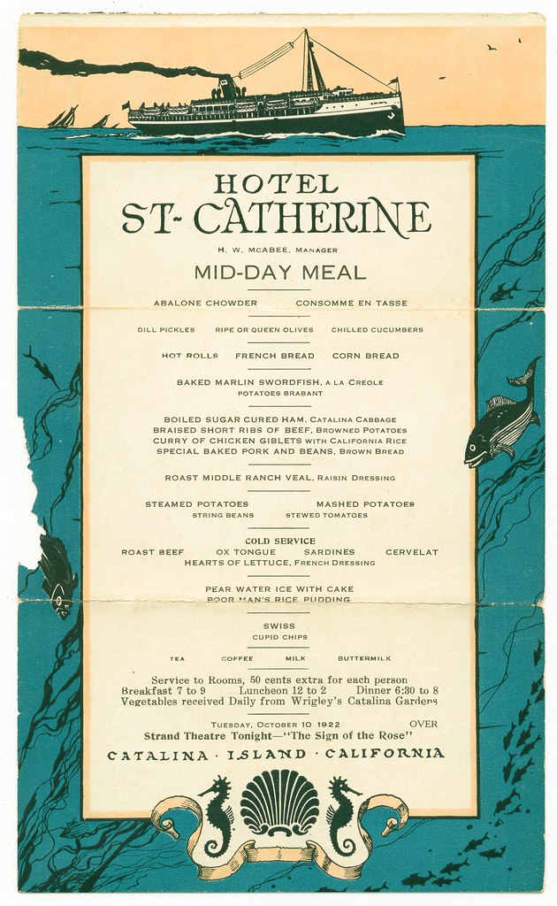 Hotel St-Catherine menu 1922