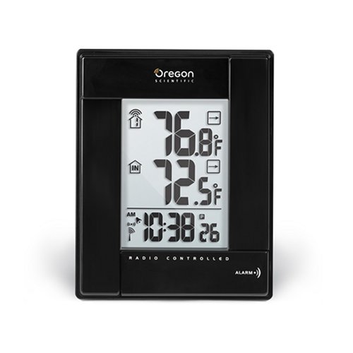 Oregon Scientific RMR382-B Wireless Indoor/Outdoor Thermometer with Atomic Clock, Black