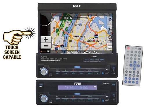 Pyle PLBT74G 7-Inch Single DIN In-Dash Motorized Touch Screen T Feet/LCD Monitor with DVD/CD/MP4/USB/SD/AM/FM/RDS/Bluetooth and  Screen Dial Pad Built-In GPS/TTS with USA/Canada and  Mexico Maps