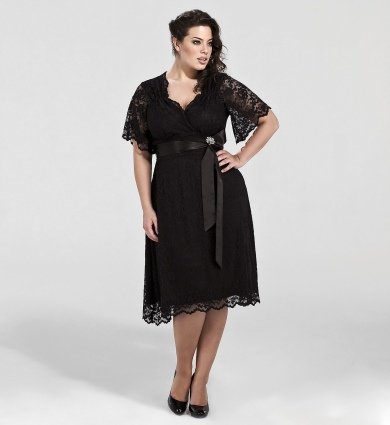 Plus Size Retro Glam Lace Dress in Black Lace/ Black Lining - Size 2X