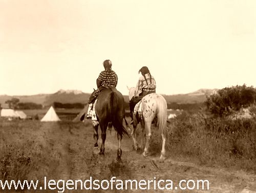 Two daughters of a Sioux chief on horseback, 1910