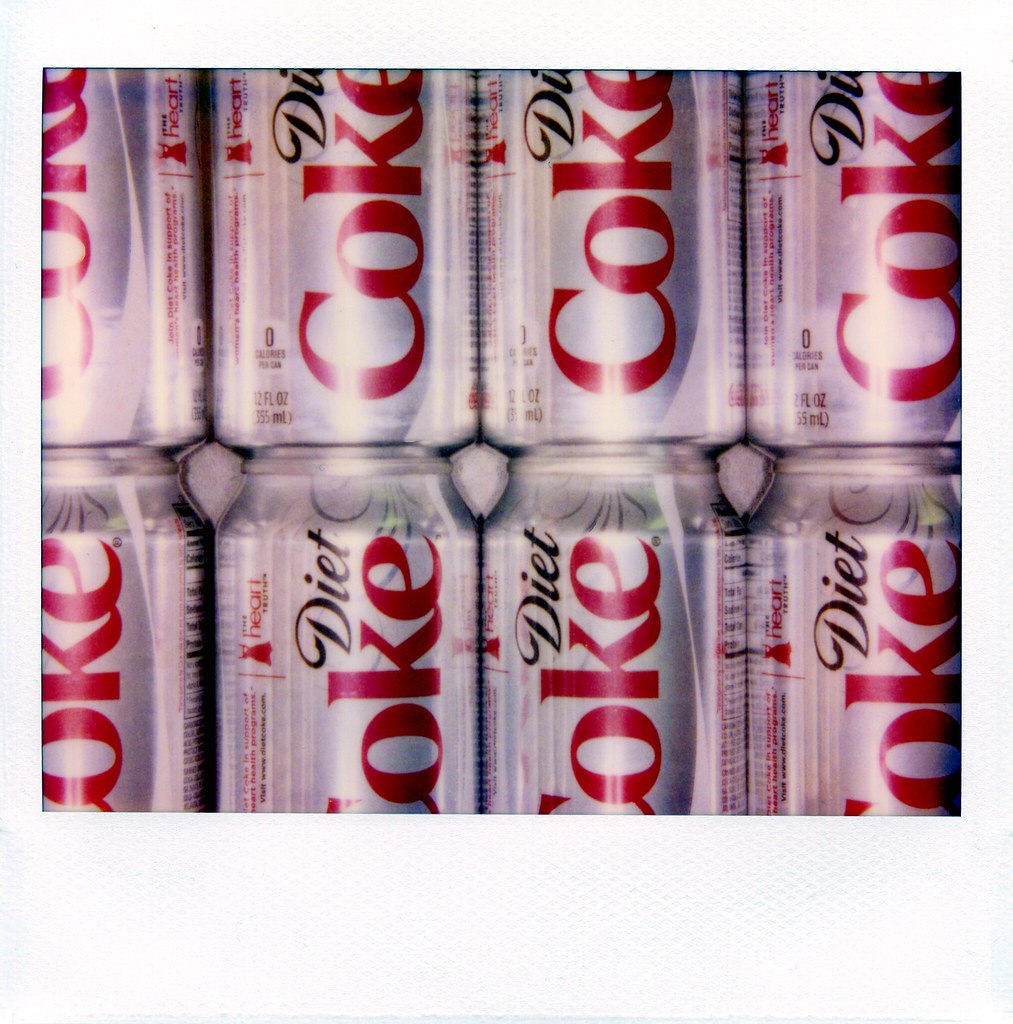Diet Coke Soda Cans - Macro; Photographed With A Polaroid Macro 5 Instant Camera and Expired Polaroid Spectra film