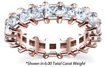 Women's Diamond Eternity Band Princess Cut Shared Prong - Includes Appraisal / Certificate of Authenticity - ( 6.00 Total Carat Weight | GH-I1 Quality | 18k Rose Gold ) Finger Size - 5.75