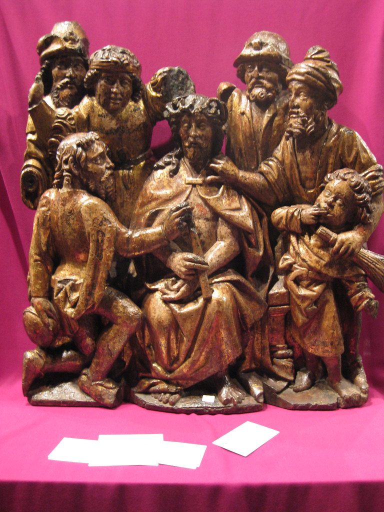 Christ crowned with thorns (Spanish, Sixteenth Century) Pine with gesso and gold. Dealer: Alcora Antiguedades, Madrid.
