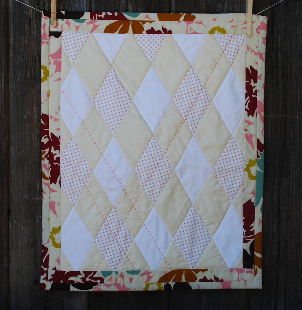 Mini Baby Quilt in Neutral Argyle (with a touch of pink)
