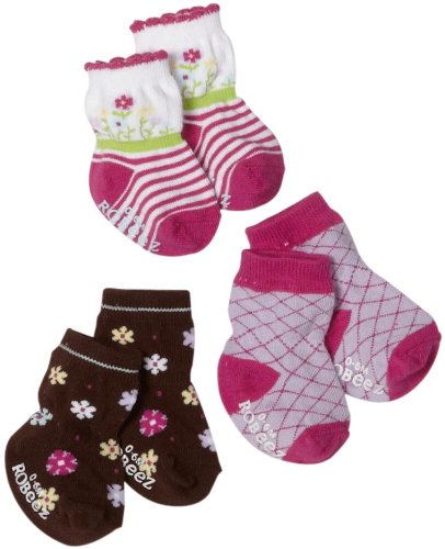 Robeez Baby-girls Infant 3 Pack Stem Flower Socks, Purple/Multi, 0-6 Months