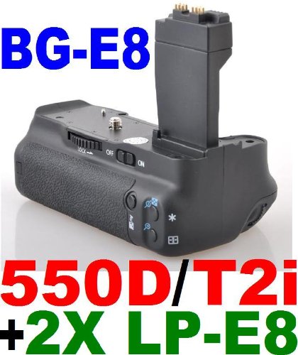 Battery Grip BG-E8 for Canon EOS 550D / Rebel T2i SLR Digital Camera + 2x LP-E8 Lithium Ion Rechargeable Batteries
