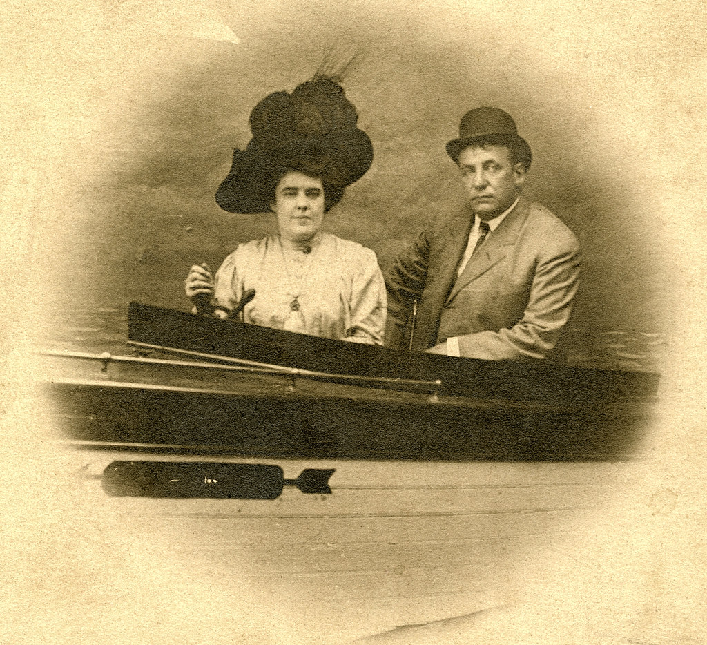 Couple in a Boat. Novelty RPPC Detail.