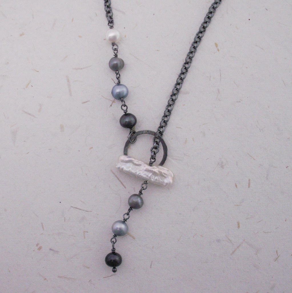 Shades of Blue and Gray . Lariat Necklace