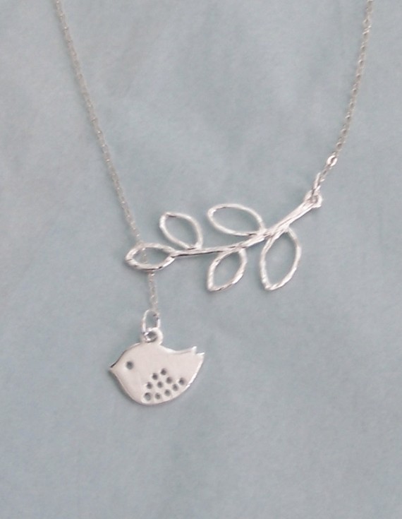 Adorable Mod Bird and Leaf Sterling Silver Necklace@USD20