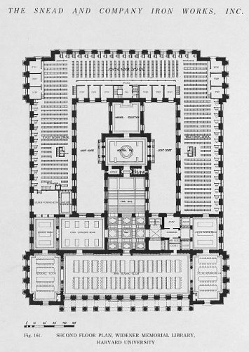 Second floor plan,Widener Memorial Library,Harvard,1915