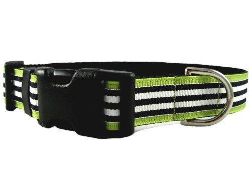 Small Manhattan Mod Black & White on Green Stripe Dog Collar: 1