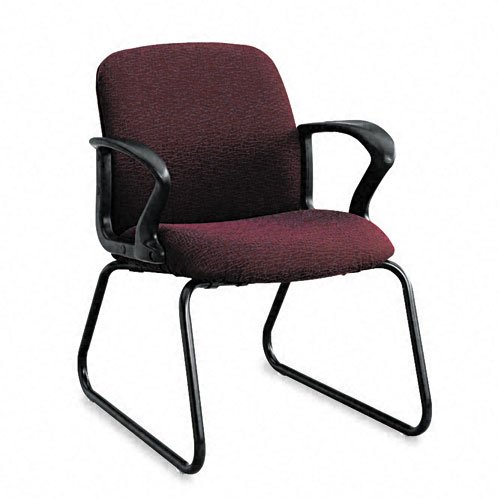 HON Products - HON - Gamut Series Guest Chair, Black Loop Arms/Sled Base, Claret Burgundy Fabric - Sold As 1 Each - Pronounced lumbar support reduces strain on back. - Waterfall seat edge for better leg circulation. - Upholstery is stain-resistant to keep appearances clean and neat. - Sled base moves smoothly on carpet or bare floors. -