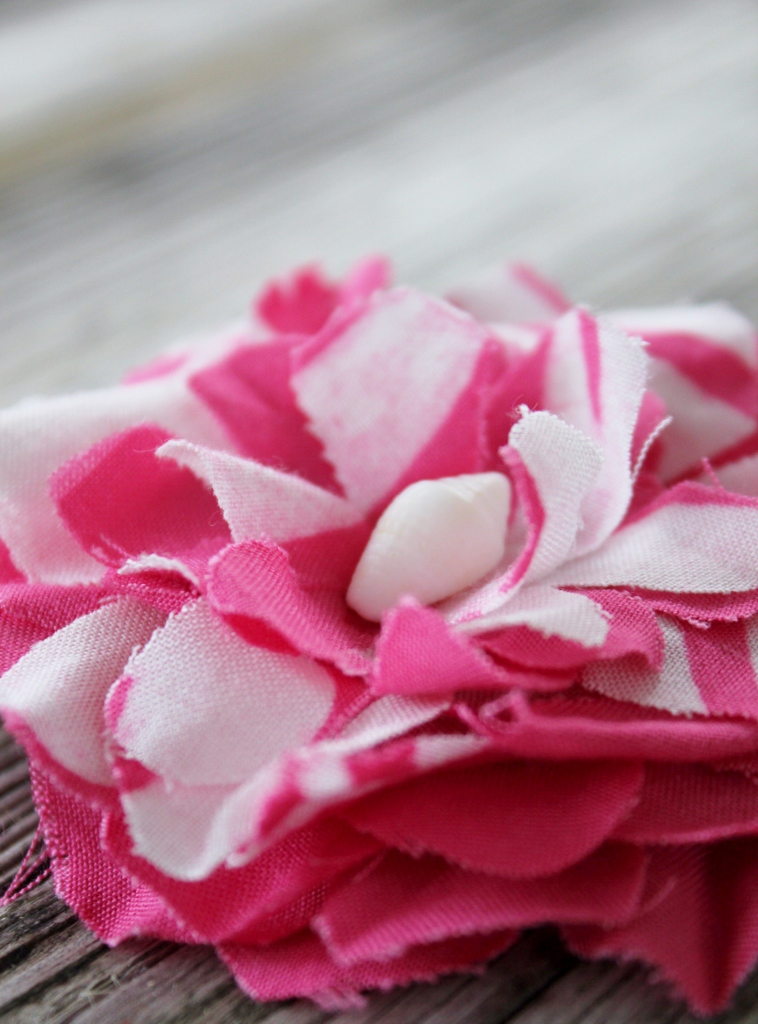 Pink Androsia Fabric Flower Hair Clip with Real Shell