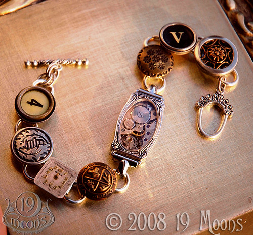 DEJA VU Antique Button Watch Typewriter Key Steampunk Bracelet by 19 Moons