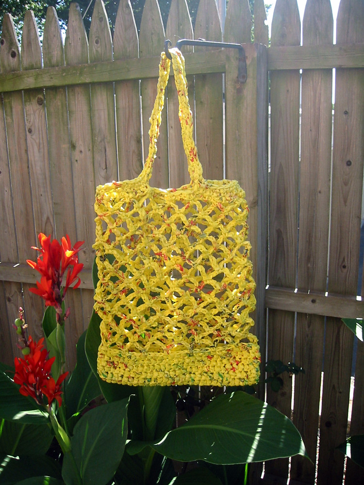 yellow plarn tote