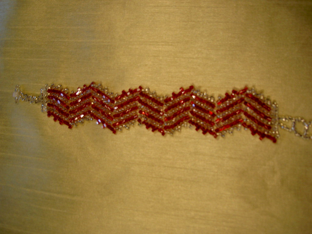 Cranberry and Silver Zig-Zag Braclet