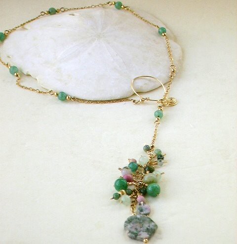 Mossy Green Lariat in Gold