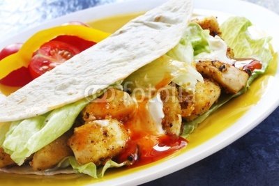 Wallmonkeys Peel and Stick Wall Decals - Soft Tacos with Spicy Chicken, Salad and Sour Cream. - 36