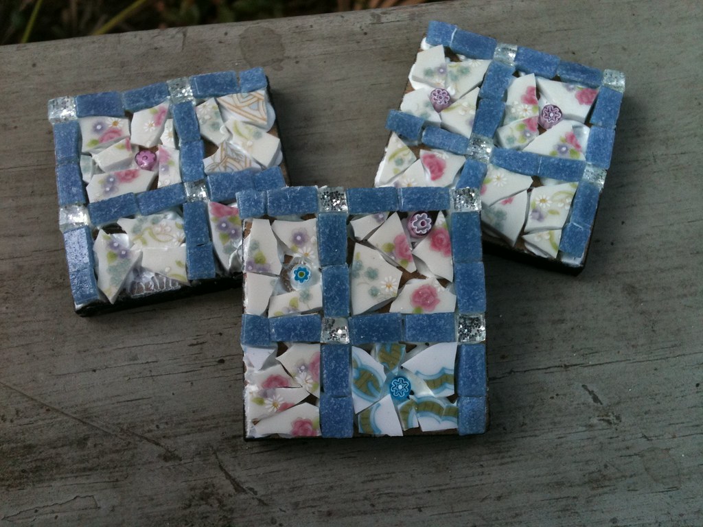 WIP:  Quilt block refrigerator magnets - Ready for grout