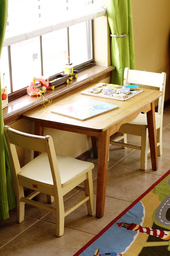 Vintage oak table and chairs in Sammy's play room