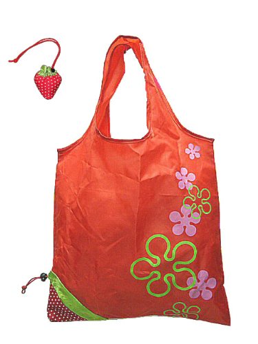 Reusable Shopping Tote Bag - Folded into a Strawberry - Red
