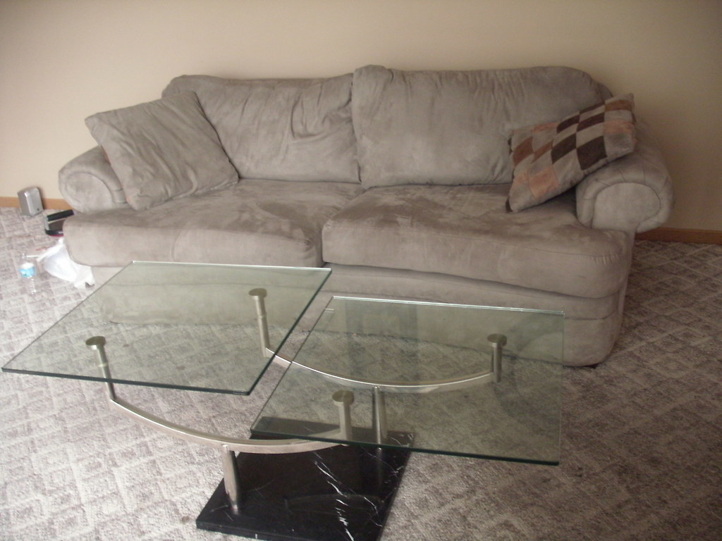 Microfiber Couch & Glass Cocktail Table