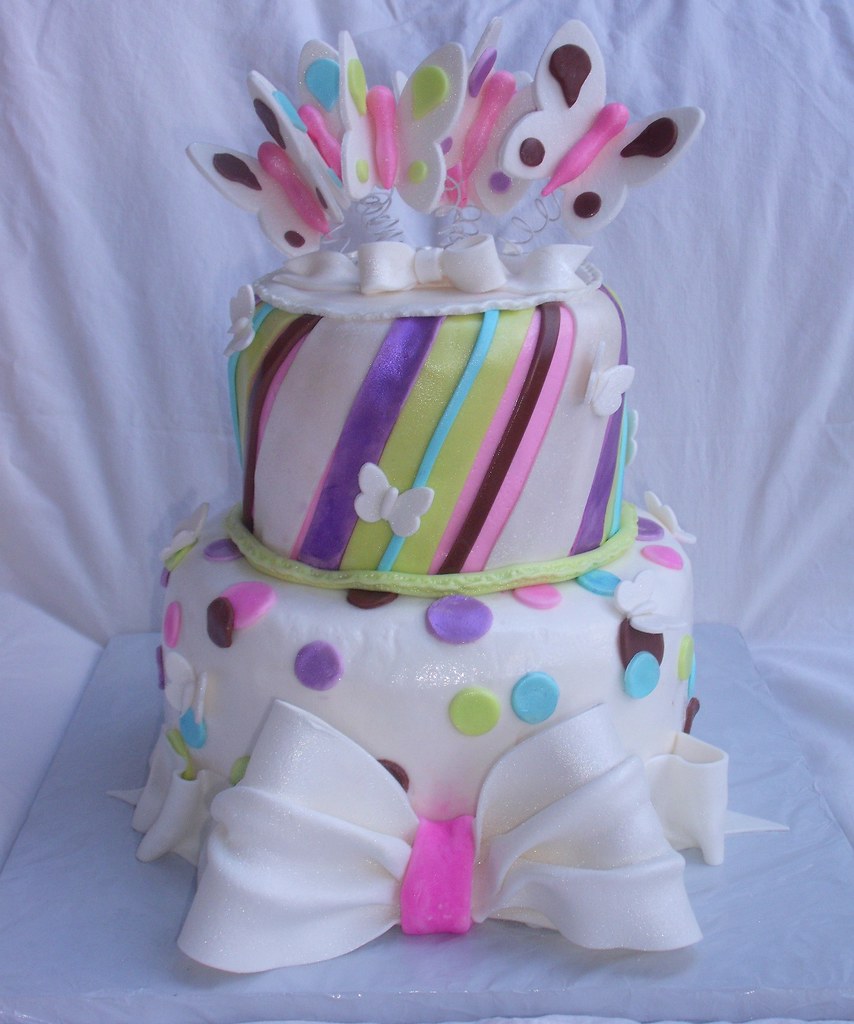 Butterfly Stripes Dots Bows Whimsical Cake