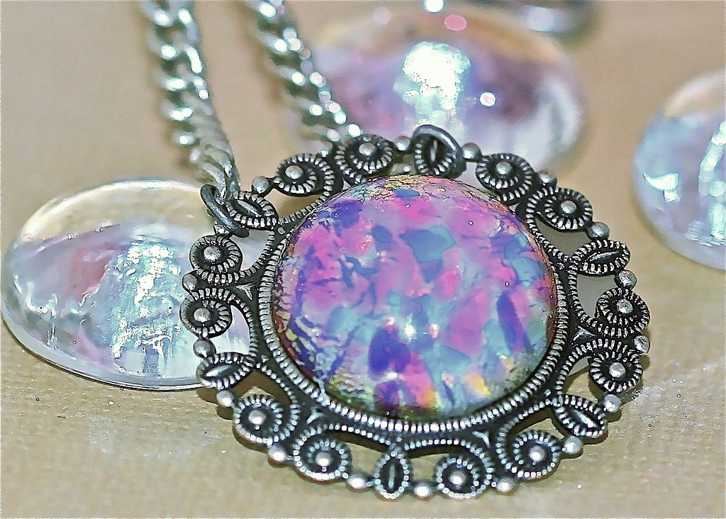 Pink Fire - Glass Fire Opal and Antiqued Silver