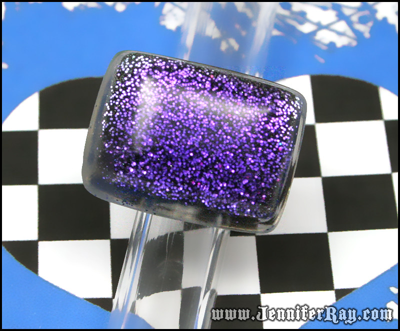 Glittery Grape Ring - Large Rectangle Purple Resin Silver Ring