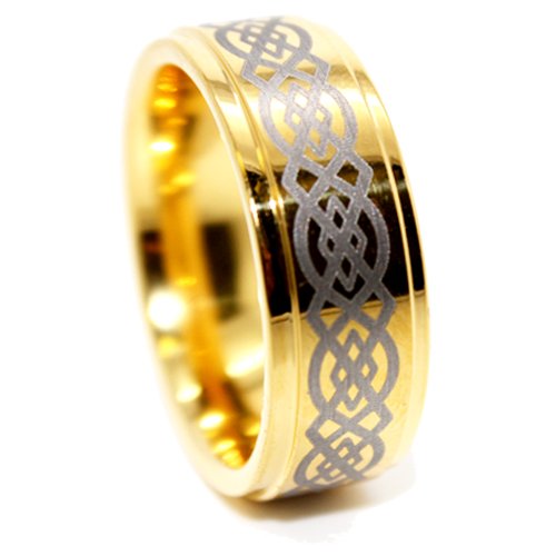 9mm Tungsten Golden Celtic Men's Wedding Rings Men's Engagement Bands Designer Rings (Available in Whole & Half Sizes 4.5-17) (15)