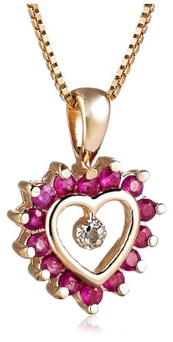 18k Yellow Gold Plated Sterling Silver Ruby and Diamond Heart Pendant