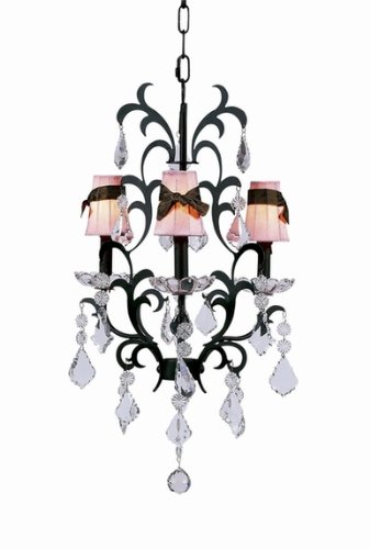 ON SALE Pink Plain Sconce Shades with Brown Sash on the Mocha 3-arm Damask Chandelier