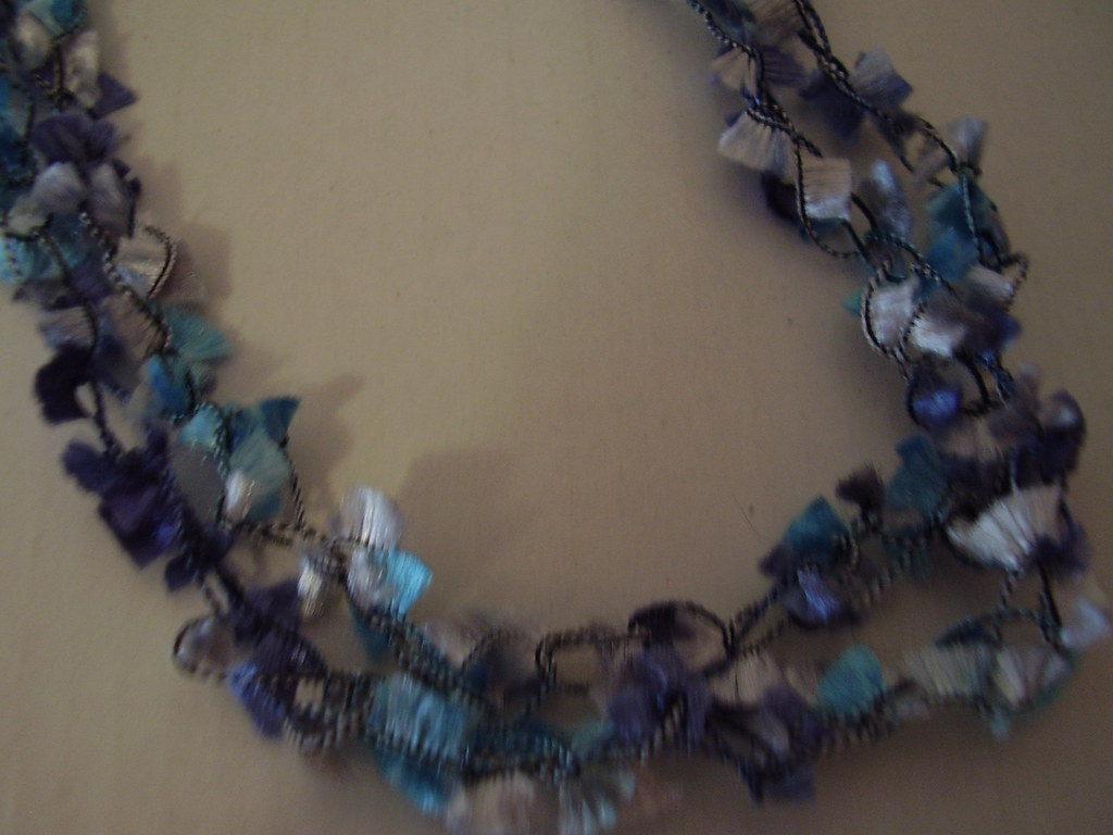 Crochet Butterfly Yarn Necklace in Rich Shades of Blue