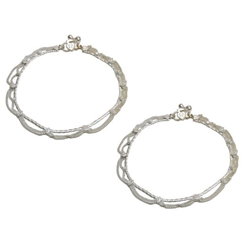 Womens Ankle Bracelets Pair in Silver 10.25 Inches