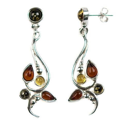 Sterling Silver Multi-Color Amber Modern Earrings