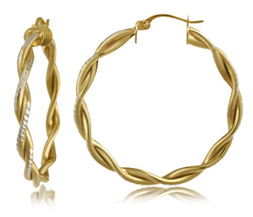 18k Yellow Gold Plated Sterling Silver Double Row Twist Hoop Earrings (.8