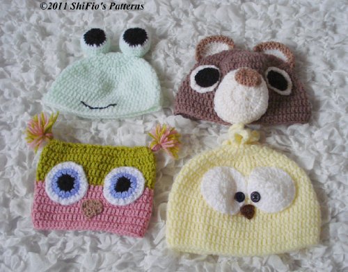 171 Baby Animal Hats 5 Sizes Owl Bear Crochet Pattern 171 USA