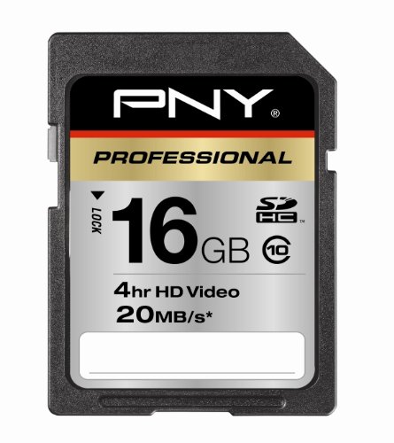 PNY Professional 16 GB Class 10 Hi-Speed SDHC 20MB/s 133x Flash Memory Card P-SDHC16G10-EF (Black)