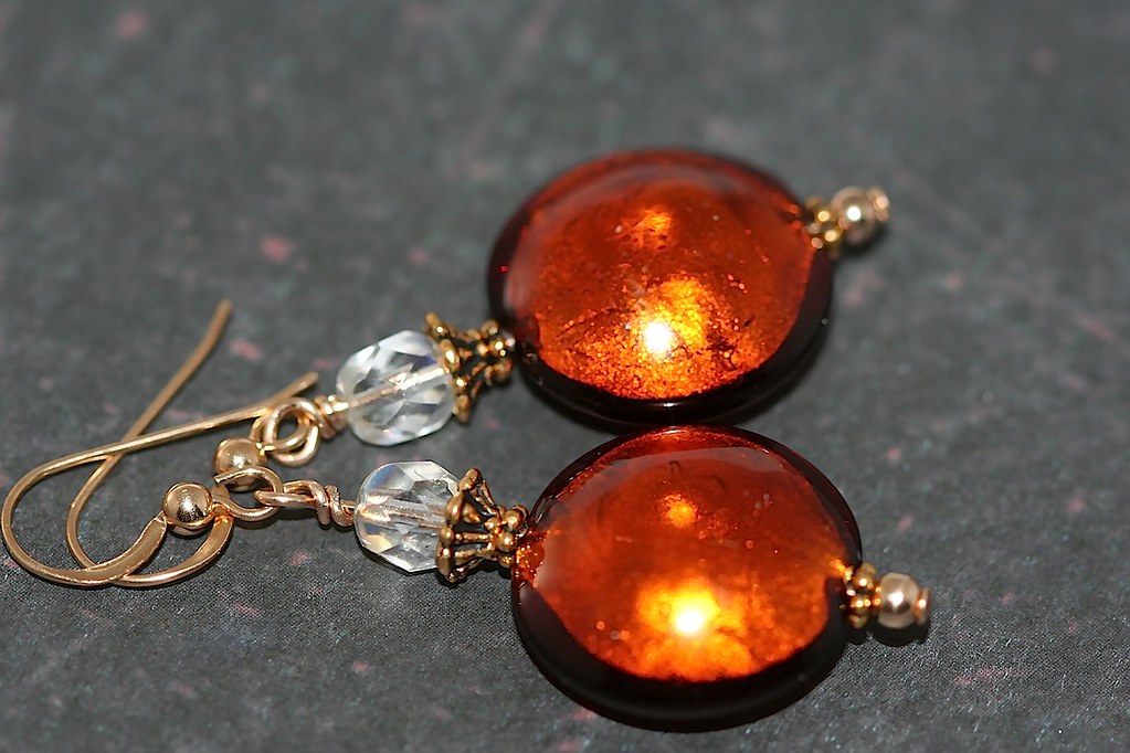 Topaz Lampwork Glass Earrings - Gold Filled